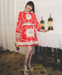 ミニ丈 | ワンピース 長袖 膝上 ひざ上 夏 秋 きれいめ レディース 大人 カジュアル かわいい 上品 リゾート お出かけ ワンピ 小柄 赤 黒 花柄 低身長 二色展開