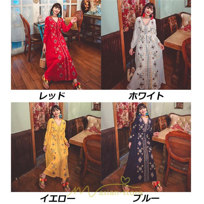 マキシ | ワンピース 長袖 レディース ロング丈 マキシ丈 綿麻 コットン リネン Aライン ゆったり 体型カバー 大人 可愛い 海外旅行 秋 夏 エスニック ナチュラル 春
