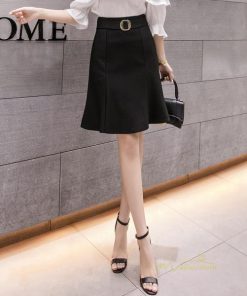 スカート | 膝丈夏物 マーメイドフレアAライン黒レディース 夏服 大人 可愛い セクシー 無地 20代30代40代