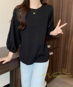 tシャツ・カットソー | 7分袖Tシャツ レディース Tシャツ 夏服 秋物 夏秋物 トップス 夏秋服 パフスリーブ ゆったり 無地 丸首 秋コーデ 春夏秋 可愛い 20代30代 40代50代 夏コーデ