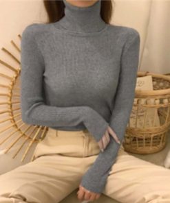 ニット・セーター | リブ ニットトップス タートルネック無地