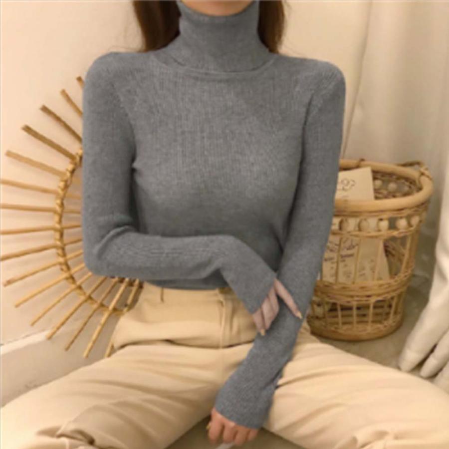 ニット・セーター | リブ ニットトップス タートルネック無地