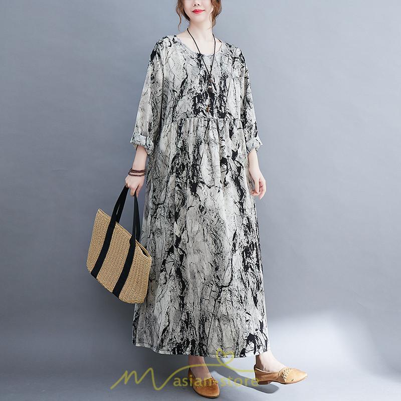 マキシ | 長袖ワンピース 秋物 レディース ロングワンピース 夏 30代40代 大人 秋ワンピース 新作 ワンピース Aラインワンピ 広い裾 旅行 ゆったり 可愛い 揺れる