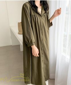 シャツワンピース | チェスターコート ワンピース 着痩せ 春 秋 レディース アウター コーデ 前開き 無地 フリーサイズ 体型カバー ゆったり フード付き ロング丈