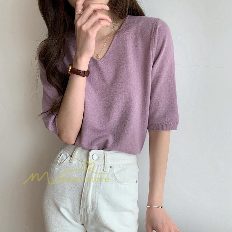 tシャツ・カットソー | Tシャツ レディース 半袖 トップス カジュアル Tシャツ 大きい ゆるTシャツ ゆるカットソー Vネック 20代30代40代50代 上品 上品 お出かけ 通勤通学 着回し