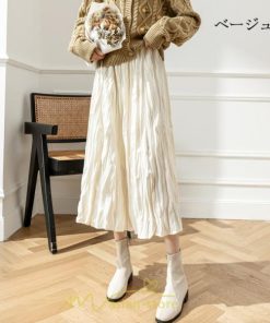 スカート | ロング 秋 秋服 レディース ボトムス ロングフレア プリーツ裏地付き キレイめ オシャレ 着痩せ 可愛い ウエストゴム フェミニン