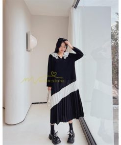 マキシ | 切り替えワンピース 秋 レディース 裾プリーツワンピース ロングワンピース ゆったり 大きいサイズ 秋物 長袖 30代50代 大人 プリーツ 可愛い Vネック