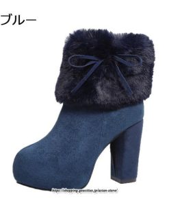 ブーツ | ショートレディース ハイヒール 10cmヒール 厚底 冬用 保温防寒 スエード調 ファー 靴 冬靴 太めヒール シューズ サイドジッパー 痛くない