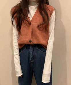 ニット・セーター | ジレ 開襟セーター ニットトップス おしゃれ Vネック 秋冬 ノースリーブ ニットベスト 袖なし 重ね着 レディース