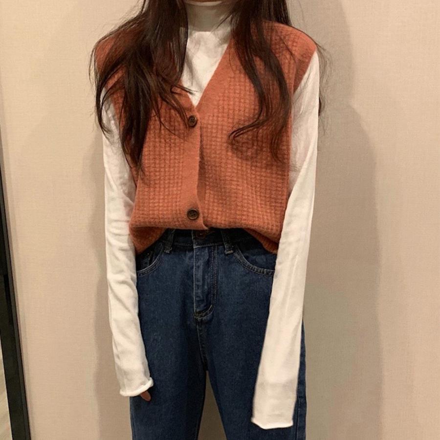 ニット・セーター | ジレ 開襟セーター ニットトップス おしゃれ Vネック 秋冬 ノースリーブ ニットベスト 袖なし 重ね着 レディース