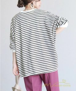 ｔシャツ・カットソー | ボーダー＆無地ビッグプルオーバー レディース トップス Tシャツ オーバーサイズ トレーナー 長袖 可愛い 20代30代40代 シンプル ゆったり ロングＴ