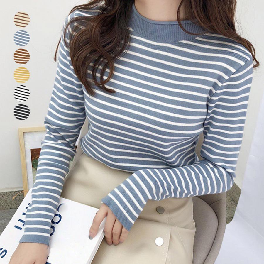 ニット・セーター | ボーダー柄 ニットセーター 長袖 6色