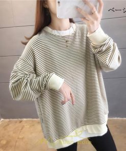 パーカー | 重ね着風トレーナー レディース 長袖 トップス カジュアル スウェット 丸首 プルオーバー ゆったり 抜け感 シンプル 大人 無地 ボーダー柄