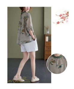 ｔシャツ・カットソー | Tシャツ Tシャツ プリント カジュアル 麻綿 リネン シャツ トップス サマーシャツ 襟付き カジュアル 大きいサイズ 夏コーデ 5分袖 麻綿 トレンド レディース