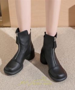 ショートブーツ | ブーツ レディース 厚底靴 疲れない 歩きやすい おしゃれ ファスナー 美脚 太ヒール カジュアル 通勤 高級感 個性的 通学 お出かけ 旅行