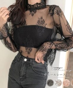 透かし編みトップス | トップス インナー ブラウス 長袖 レディース ネック シースルー