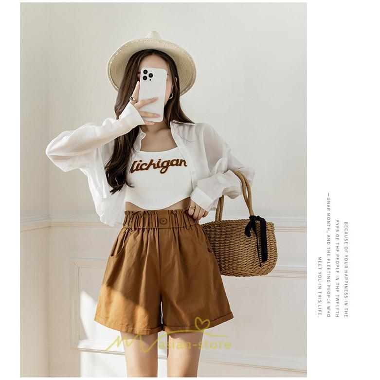 ショートパンツ | パンツ ハイウエスト 無地 美脚 カジュアル シンプル レディース 春 夏 新作 2022 ボトムス 韓国風 ゆったり ズボン 日常 短パン お出かけ