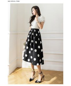 スカート | ロング丈フレアウエストゴム レディース 春夏 体型カバー ドット柄 フェミニン デイリー 通勤通学 着痩せ 着回し カジュアル お出かけ 20代30代40代