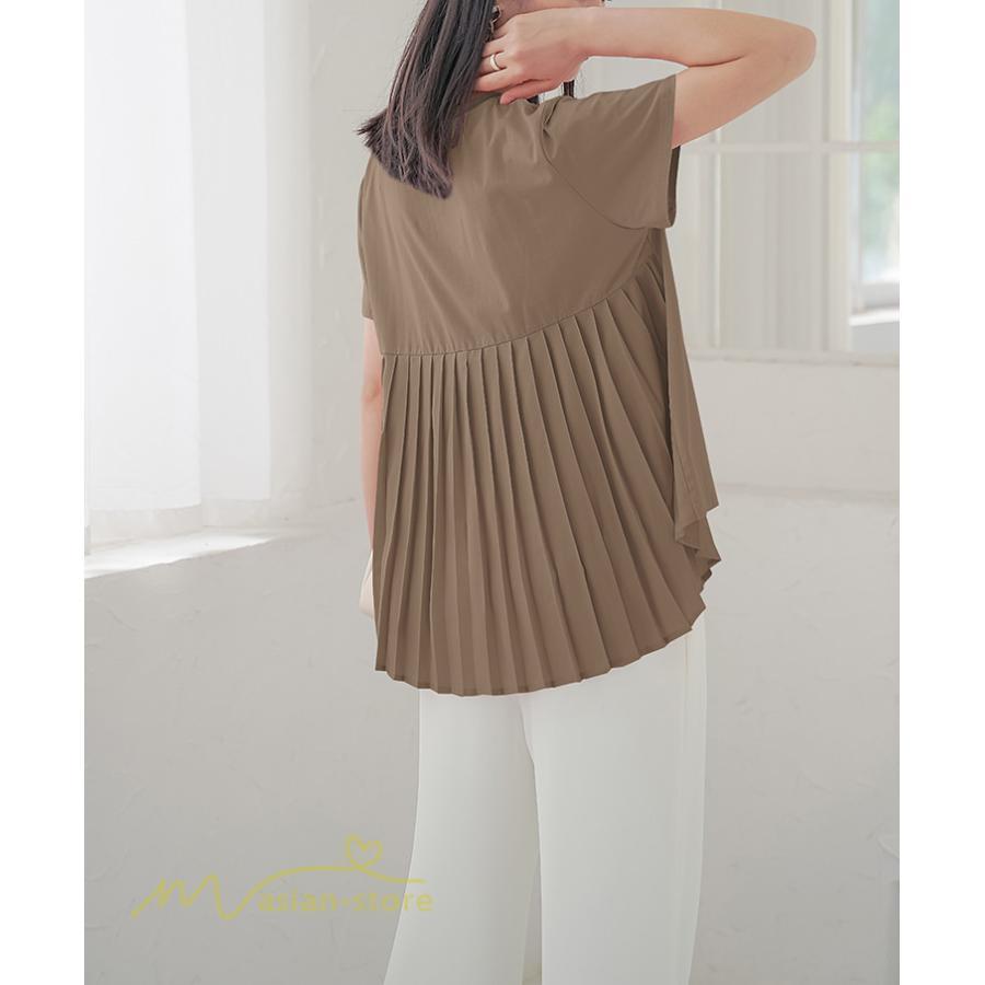 tシャツ・カットソー | Tシャツ レディース 春 夏 秋 Tシャツ 半袖 ブラウス かわいい プリーツTシャツ 無地 半袖 ゆったり 20代 きれいめ 40代 カットソー シンプル 韓国風 30代