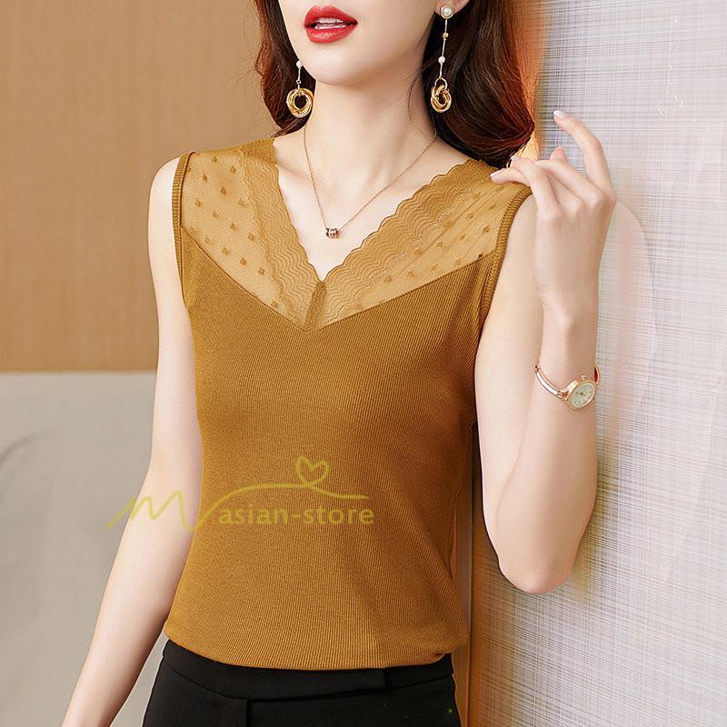 キャミソール タンクトップ | タンクトップ レディース 春夏 インナー トップス ノースリーブ Vネック Vネックタンク レース付き カシュクール 上品 お出かけ 20代30代40代50代 快適 ママ