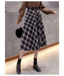 スカート | ロングミモレ レディース フレア Aライン ハイウエスト おしゃれ ゆったり ひざ下 体型カバー チェック柄 ラシャ ベルト付き 30代 20代 40代