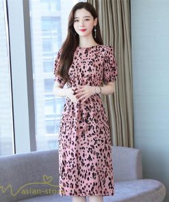 ミディアム | ワンピース レディース 着痩せ サマーワンピース 上品 カジュアルワンピース 上品 大きいサイズ 夏服 レオパード 20代 40代 30代 ミディアムワンピース 膝丈