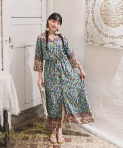 マキシ | ワンピース レディース 総柄 きれいめ ロングワンピース 可愛い カジュアル 春 夏 秋 40代 7分袖 上品 きれいめ 民族風 旅行着 おしゃれ プルオーバー