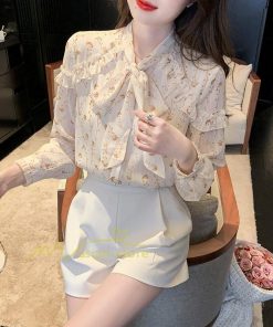 シャツ・ブラウス | ブラウス トップス シャツ レディース シフォン 無地 長袖シャツ ファッション カジュアル エレガント 細身 優雅 通勤 花柄 新作 リボン付き 上品 オシャレ OL