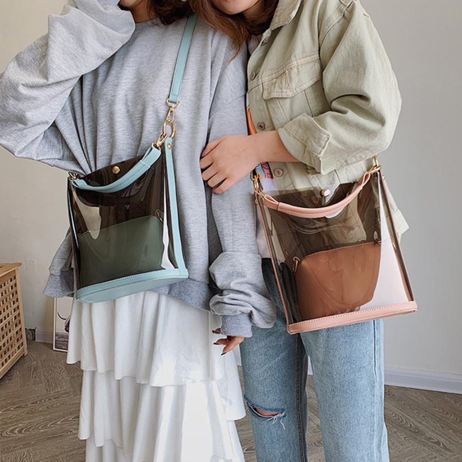 ショルダーバッグ | トートバッグ 斜めがけバッグ 2点セット ポーチ付き レディース クリアバッグ おしゃれ ビニールバッグ 大容量