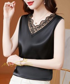 キャミソール タンクトップ | レディース トップス タンクトップ ノースリーブ 無地 『襟元レースデザインタンク』 Ｖネック Ｖネックタンク 20代30代40代50代 快適 アウター 着痩せ インナー