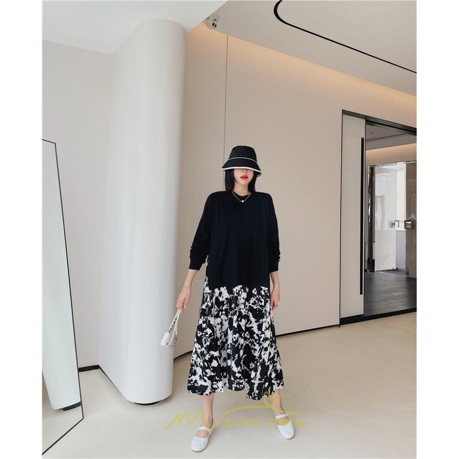 マキシ | ドッキングワンピース 秋 レディース 長袖ワンピース ロングワンピース 切り替えワンピース フェイク レイヤード風 Aラインワンピース お呼ばれワンピース