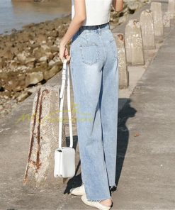 ジーンズ、デニム | デニムパンツ 裾フリンジ スタイリッシュ ハイウエスト ストレートパンツ デイリーコーデ ワイドパンツ 夏コーデ 2020新制作 シングルブレスト マキシ丈パンツ