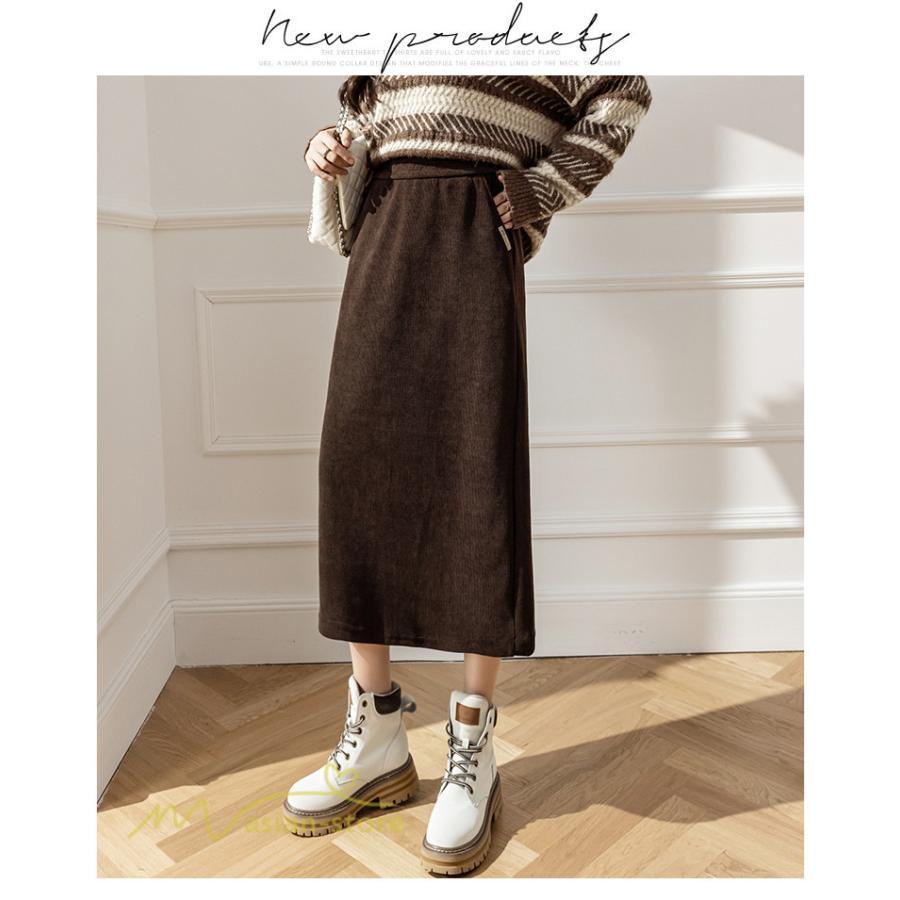 スカート | Aライン秋冬コーデ ウエストゴム カジュアル 20代 30代 着痩せ 秋 冬 ひざ下丈 パイル地 OL 40代 ポケット ビジネス 50代 裾口スリット
