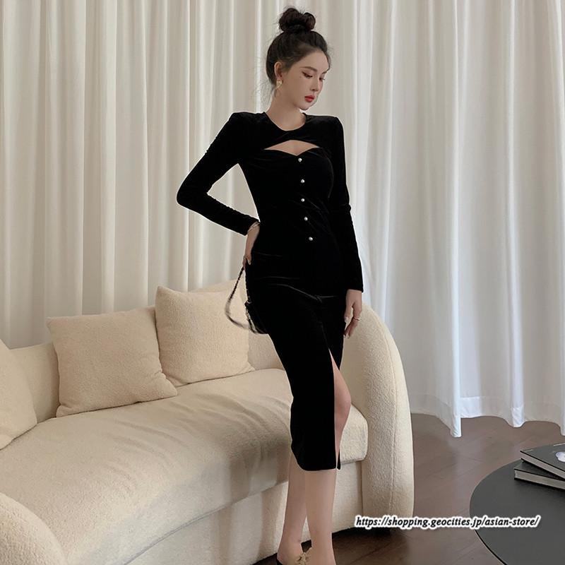 ワンピース | ワンピースタイトワンピース長袖 上品 セクシー高級感 タイトヒップアップ タイト スリム 美ライン シルエット お呼ばれ エレガント