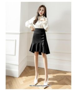 スカート | レディース ミモレ丈 ひざ丈 膝丈 マーメイドフリル オシャレ Aライン キレイめ 着痩せ フェミニン 通学 可愛い 秋服 落ち感 通勤