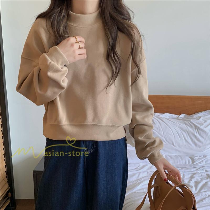 パーカー | 長袖トレーナー レディース トップス 無地 可愛い トレーナー 新作 長袖 スウェット モックネック ハイネック 秋冬 お出かけ コーデ カジュアル ゆったり