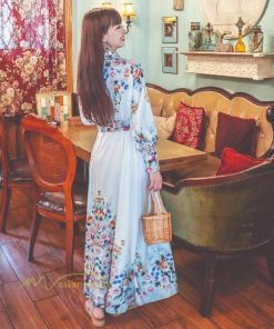 マキシ | マキシワンピース ワンピース レディース 長袖 体型カバー レトロ風 プリント ドレス マキシ丈ワンピース 通勤 綺麗 夏 ロング マキシ丈 オシャレ ラペル 無地