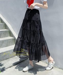 スカート | レディース チュール春夏 コーデ ウエストゴム ロングフレア着痩せ 通勤 カジュアル ドッキング プリーツ通学