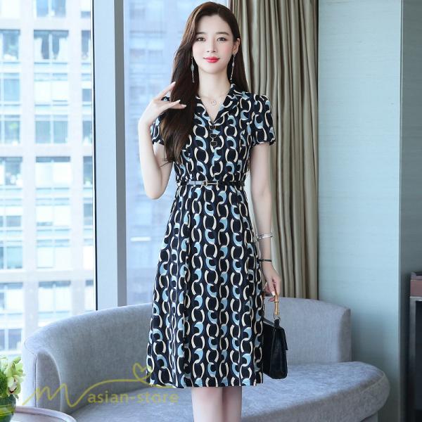 ミディアム | ワンピース レディース 着痩せ 半袖 膝丈 ミディアムワンピース ファッション ミディアムワンピース 夏 Vネック サマーワンピース 上品 日常感 大きいサイズ