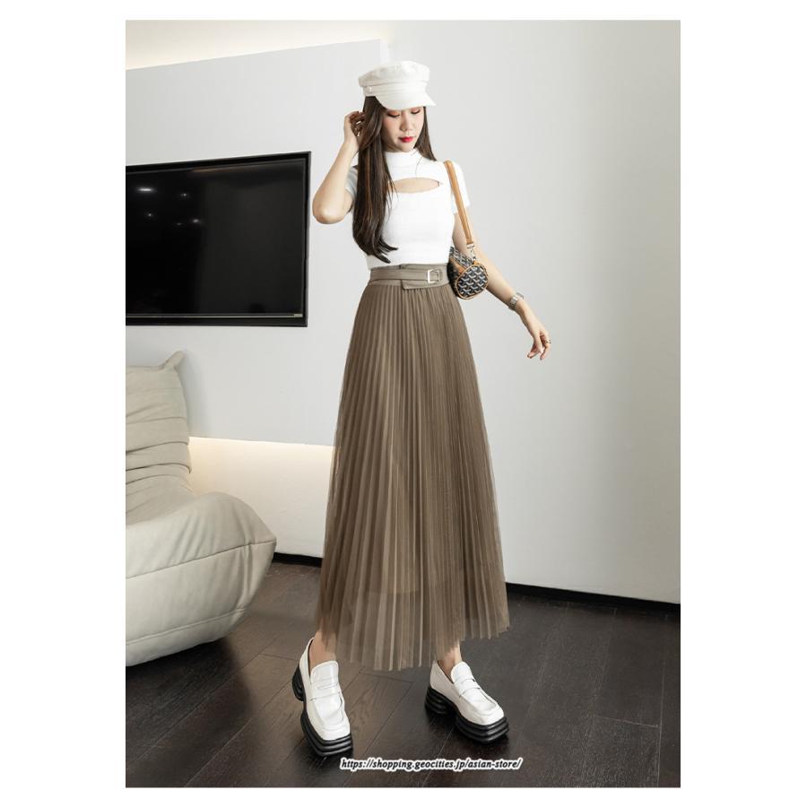 スカート | レディース 春秋 チュール美脚 プリーツロングAライン 体型カバー ボトムス おしゃれ 大人 通勤 お出かけ オシャレ