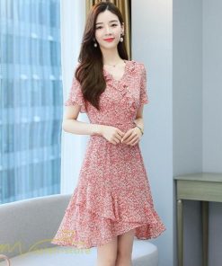 ミディアム | ワンピース レディース 小花柄 きれいめ 半袖 Aラインワンピース 着痩せ 日常感 Vネック 大きいサイズ 30代 サマーワンピース 上品 40代 大人 膝丈