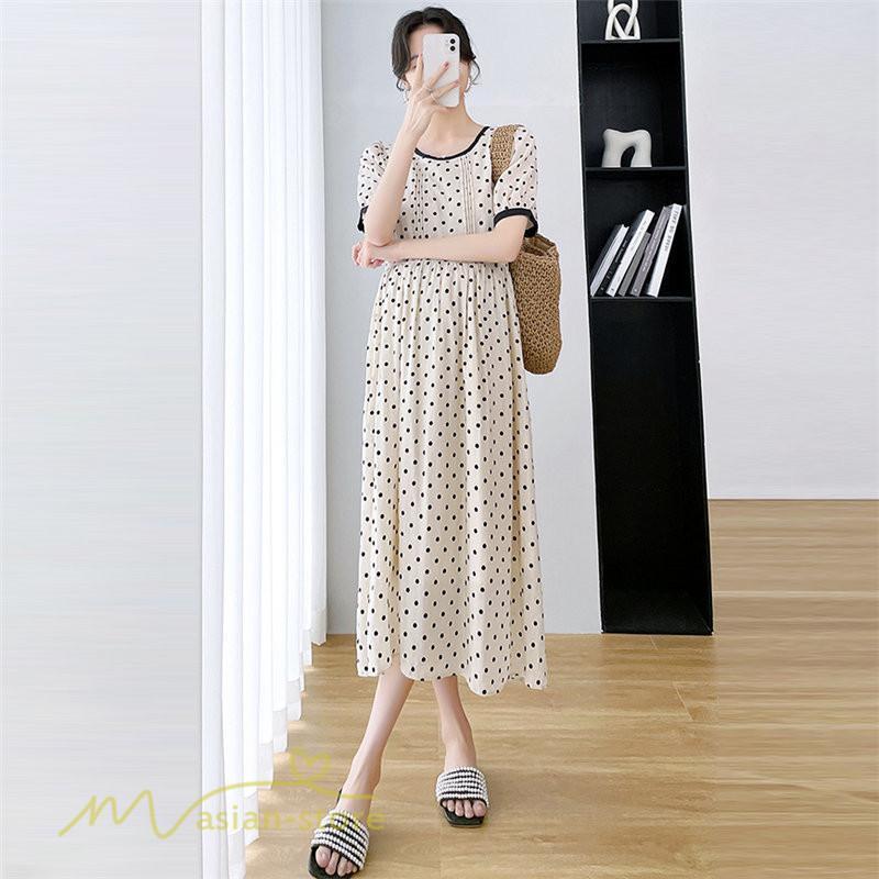 ワンピース | マタニティレディース 着痩せ ドット柄 Aライン半袖 ゆったり マタニティウェア 上品 産前 サマー おしゃれ お出かけ 妊婦服