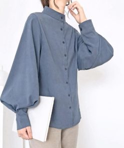 シャツ・ブラウス | フォーマル バルーン袖 スタンドカラー 無地 長袖チュニックシャツ おしゃれ 着やせ ハンドカラー レディース ブラウス トップス