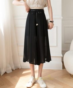 ワイドパンツ | ガウチョパンツ 無地 レディース ボトムス ハイウエスト ゆったり パンツ シフォンパンツ 涼しい 夏新作 さらさら カジュアル 30代40代 体型カバー