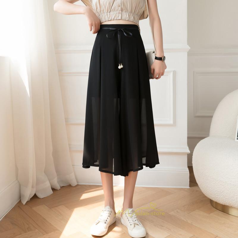 ワイドパンツ | ガウチョパンツ 無地 レディース ボトムス ハイウエスト ゆったり パンツ シフォンパンツ 涼しい 夏新作 さらさら カジュアル 30代40代 体型カバー