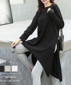 ワンピース | スリットtシャツ レディース ゆったり ロング丈 チュニック ワンピース