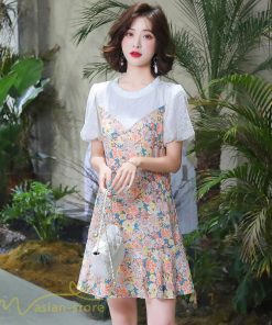 ミディアム | ワンピース レディース 花柄 きれいめ 重ね着風 おしゃれ 上品 夏 新作 ひざ上 ショート丈 カジュアル ミニワンピース 20代 40代 お出かけ 大人 30代 半袖