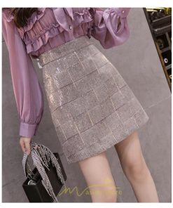 スカート | レディース ミニショット丈 キラキラ インナーパンツ付き ハイウエスト 着痩せ オシャレ 韓国ファッション 20代30代40代50代 2022 秋冬