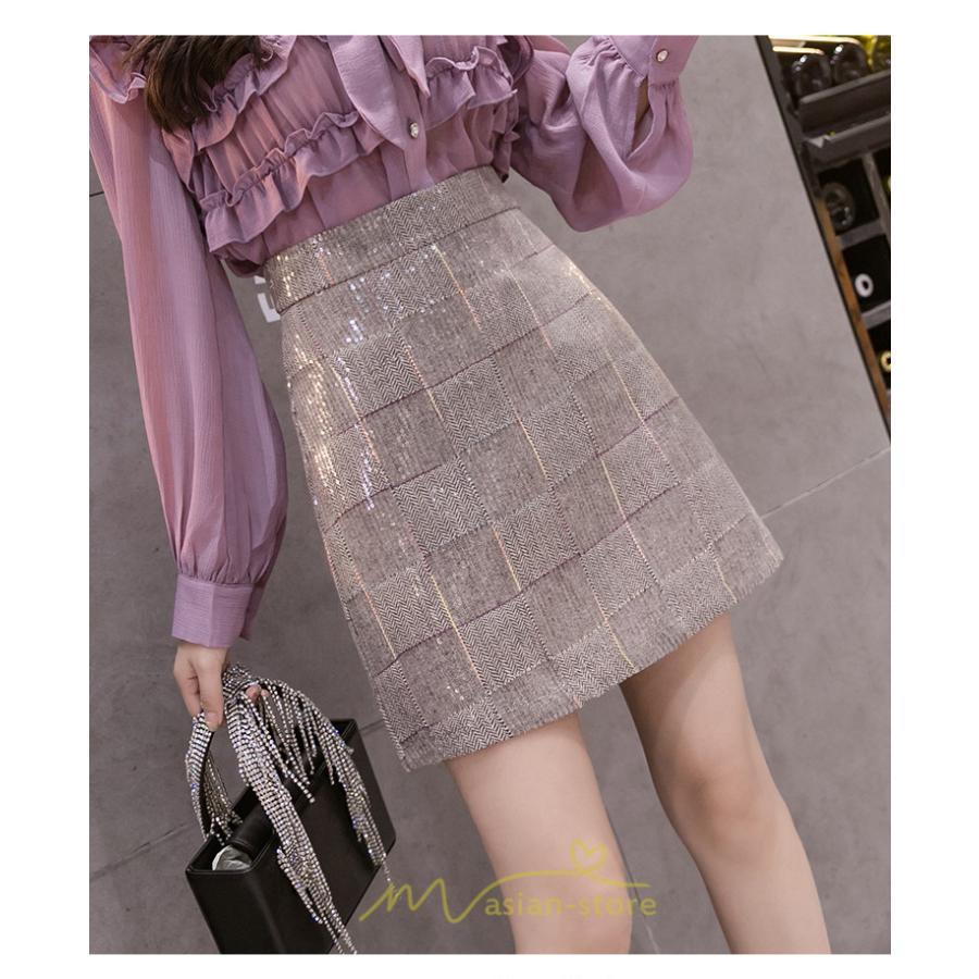 スカート | レディース ミニショット丈 キラキラ インナーパンツ付き ハイウエスト 着痩せ オシャレ 韓国ファッション 20代30代40代50代 2022 秋冬