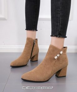 ブーツ | ショートブーティ レディース スエード調 太めヒール 靴 人工水晶 キラキラ オシャレ お出かけ デート キレイめ 通勤 20代30代40代50代